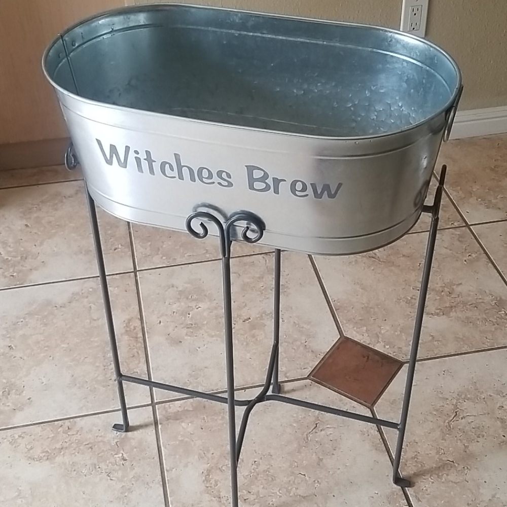 Custom witches brew galvanized bucket with stand